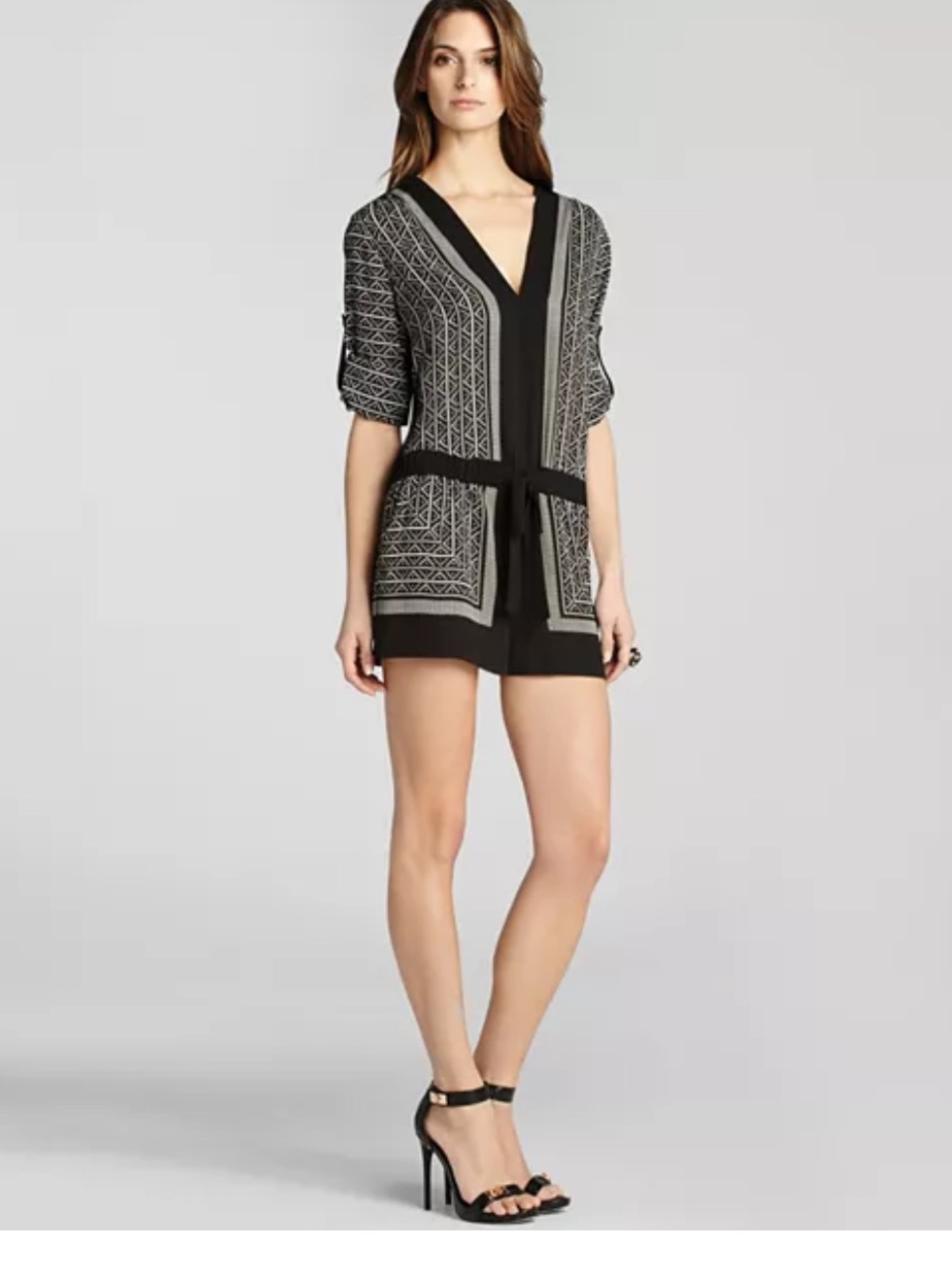 NWOT BCBGMaxAzria Francis Scarf Print Long Sleeve Romper